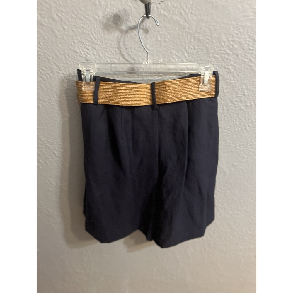 Zara Navy Blue High-Waist Shorts with Tan Belt - Picture 6 of 10